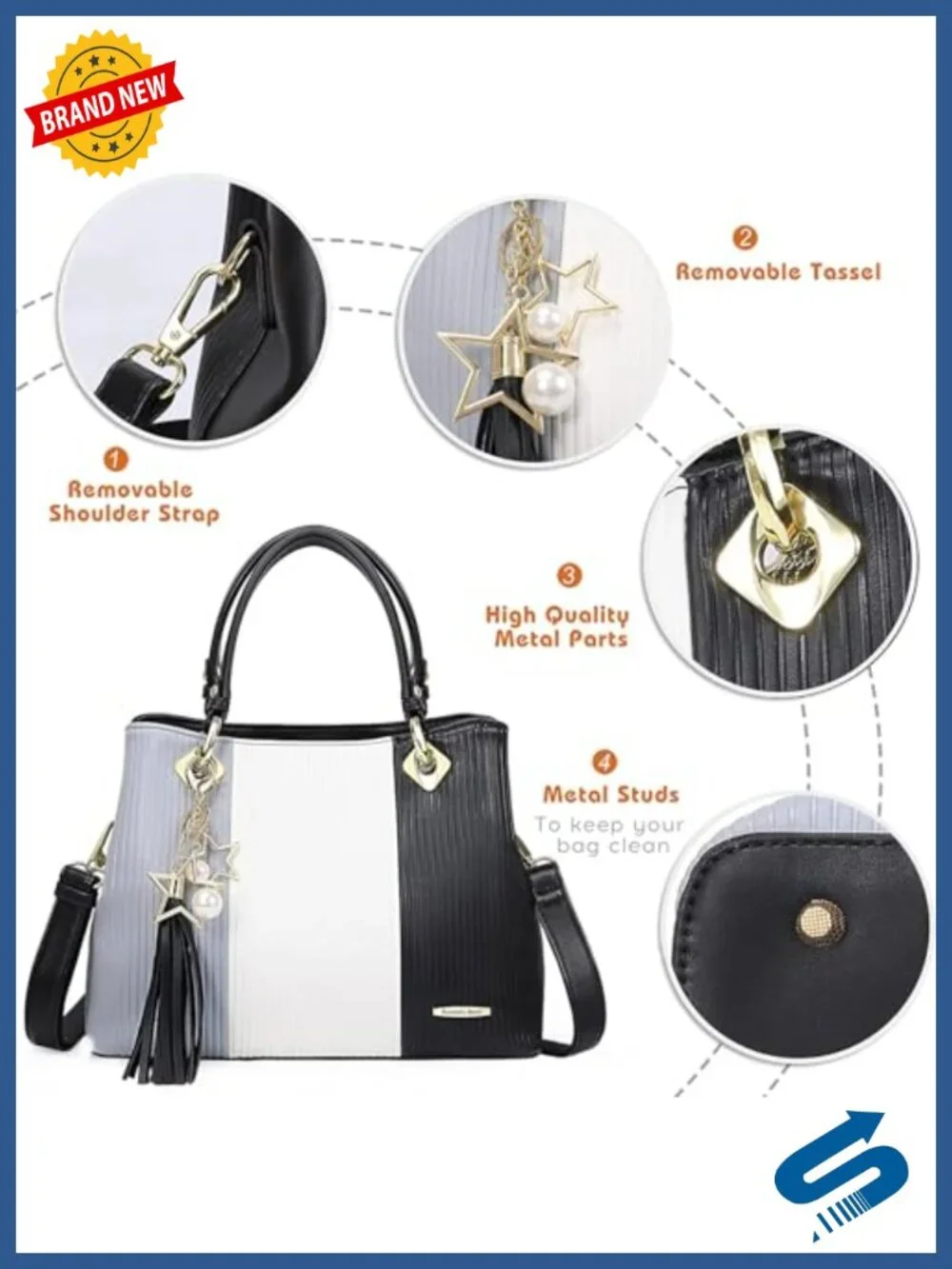 PU Leather Satchel Bag with Multiple Pockets Top Handle Tote Shoulder Bag
